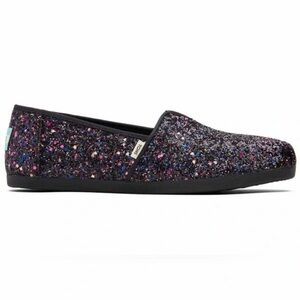 TOMS Alpargata Slip-on Flats Black Glitter Women's Size 9